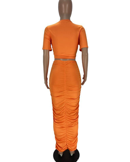 Ruched Short Sleeve Dress Set