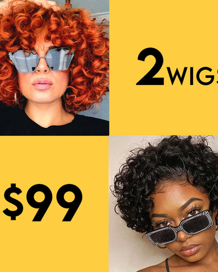 [$99 = 2 Wigs] Bouncy Curly with Pixie Cut Lace  Human Hair Wig Junoda Flash Sale junoda
