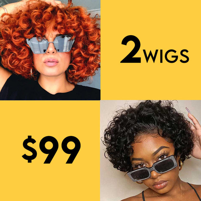 [$99 = 2 Wigs] Bouncy Curly with Pixie Cut Lace  Human Hair Wig Junoda Flash Sale junoda