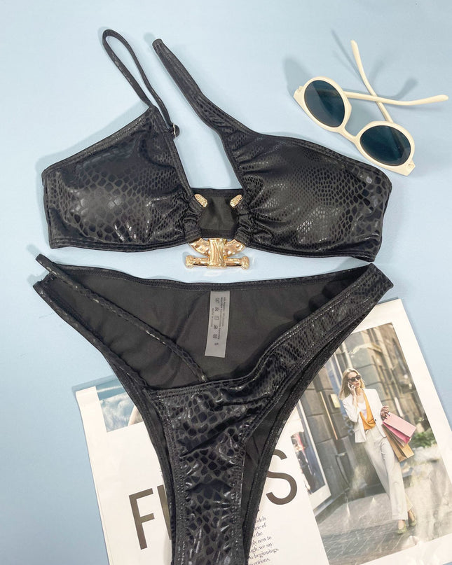 Women Bikini Serpentine Pattern Swimsuit Three Point Tight Swimwear