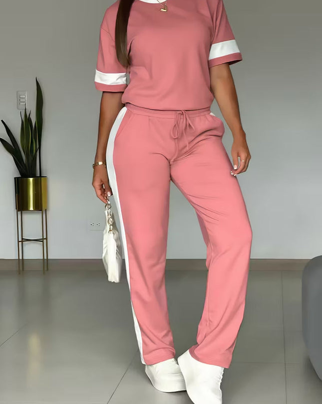 Women's Color-Block Contrast 2-Piece Outfit – Top & Pants Set FitiqueFit