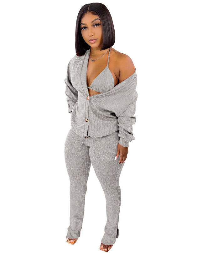 Sweater Coat Underwear Pocket 3-piece Set Suit