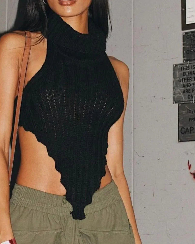 Chaos Chic Black Ribbed Knitted Top