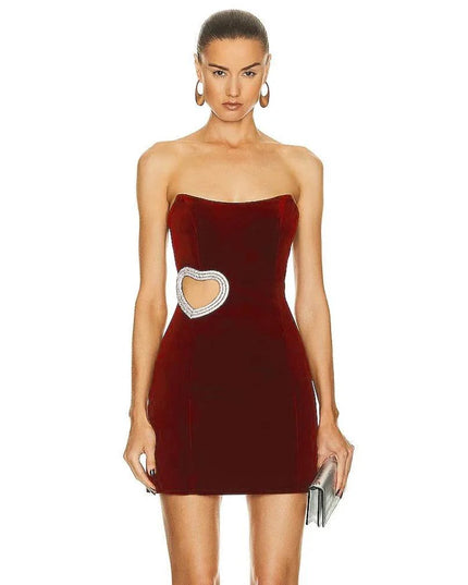 Cherry Kiss Strapless Diamond Heart Mini Dress