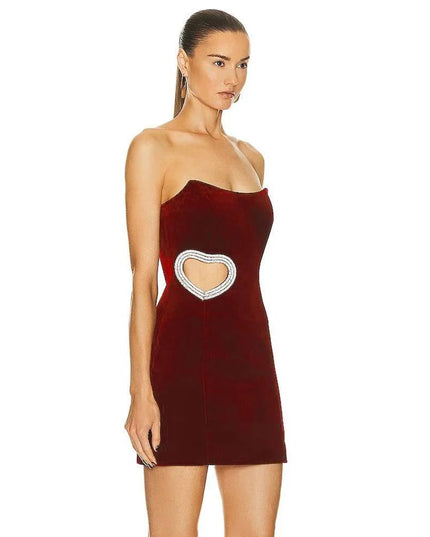 Cherry Kiss Strapless Diamond Heart Mini Dress