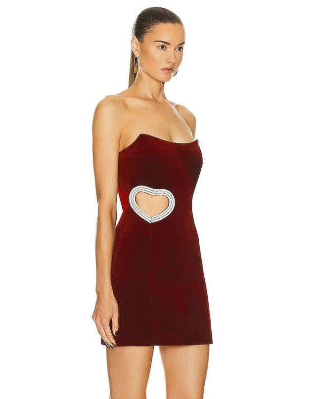 Cherry Kiss Strapless Diamond Heart Mini Dress