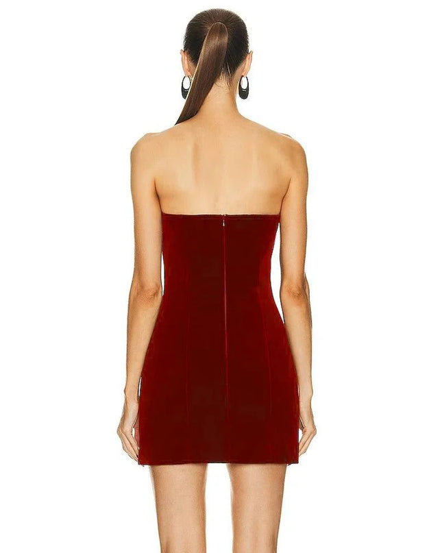 Cherry Kiss Strapless Diamond Heart Mini Dress