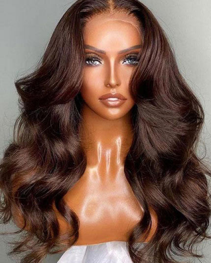 Junoda Chocolate Brown Body Wave Human Hair Wig Color 4 Chestnut Brown Frontal Wig junoda