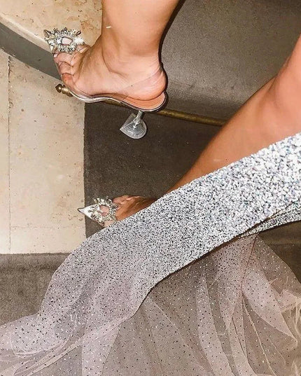 Cinderella Pointed Toe Crystal Brooch Heels