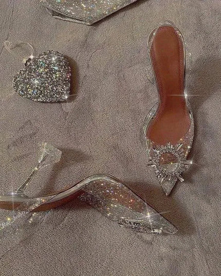Cinderella Pointed Toe Crystal Brooch Heels