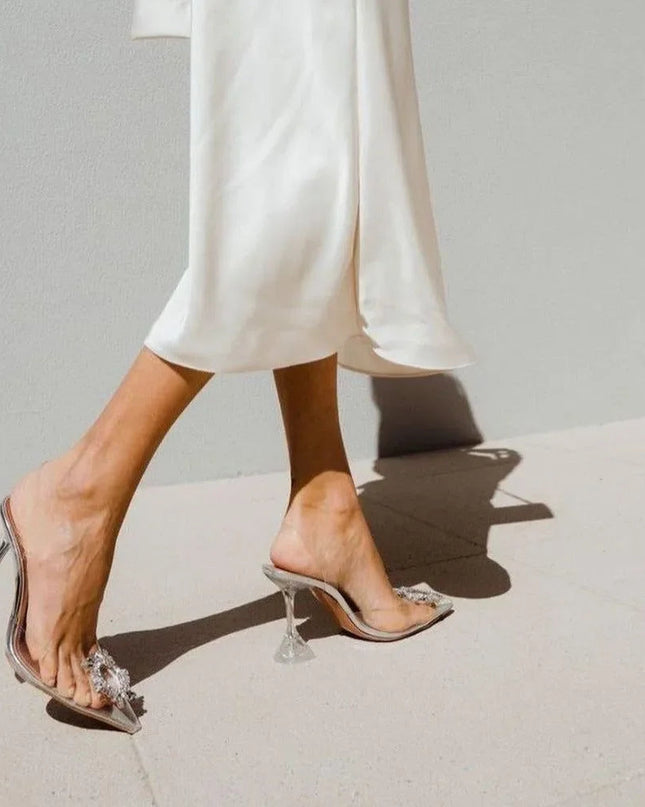 Cinderella Pointed Toe Crystal Brooch Heels