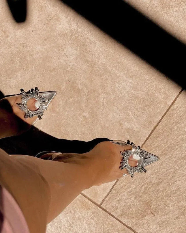 Cinderella Pointed Toe Crystal Brooch Heels