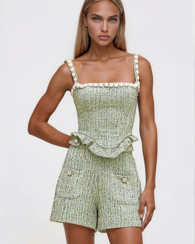 Crystal Tweed Top – Green