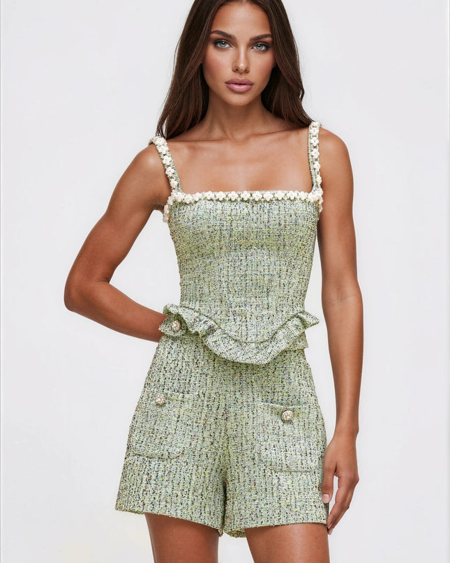 Crystal Tweed Top – Green