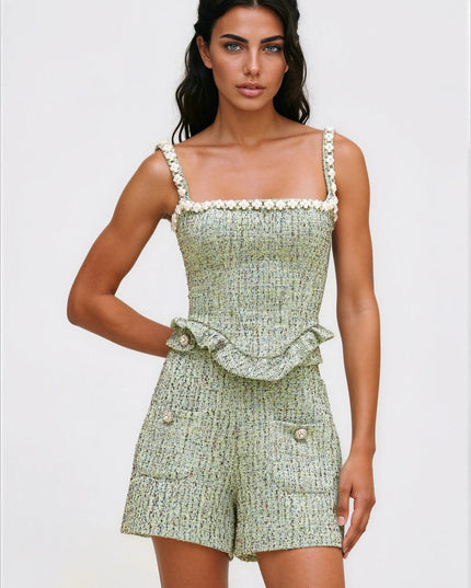 Crystal Tweed Top – Green