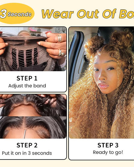 Pre Cut 7x5 Lace Kinky Curly Mix Color Highlight Blonde Brown Glueless Wig cs1 junoda