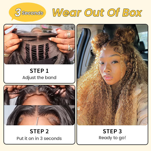 Pre Cut 7x5 Lace Kinky Curly Mix Color Highlight Blonde Brown Glueless Wig cs1 junoda