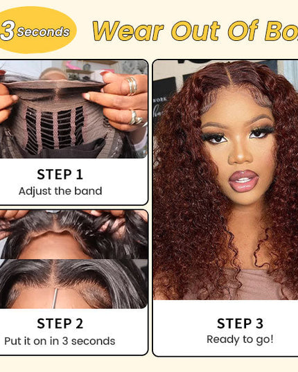 [BOGO] Junoda Pre-Cut Lace Reddish Brown Jerry Curly Quick & Easy Wear Go Glueless Wig junoda