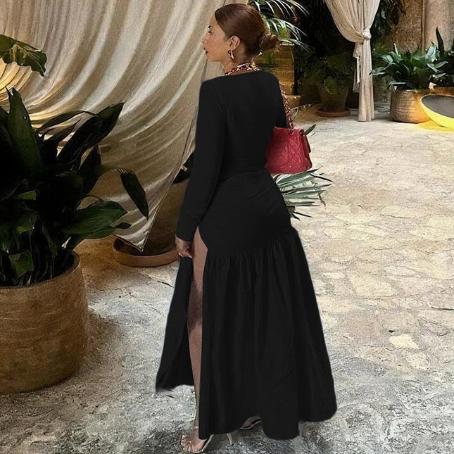 Women's Fashion Sexy Long-sleeved Jumpsuit Lace-up Dress