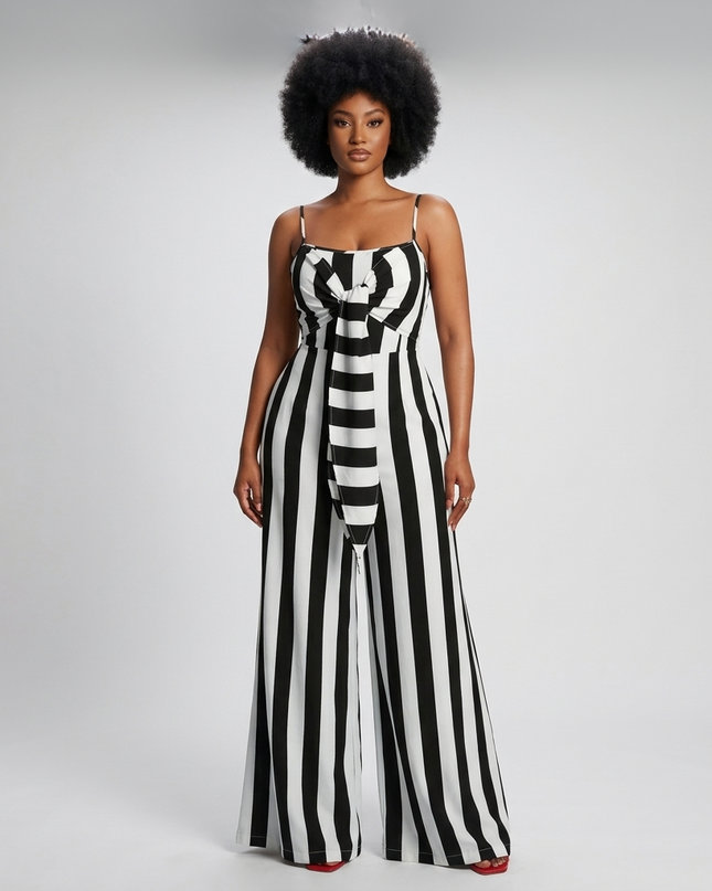 Striped Tie Front Jumpsuit