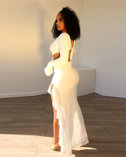 Women's Chest-wrapped Long Sleeve V-neck Lace-up Long Dress