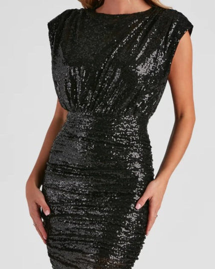 Women's Black Sequins Sleeveless Hip Skirt