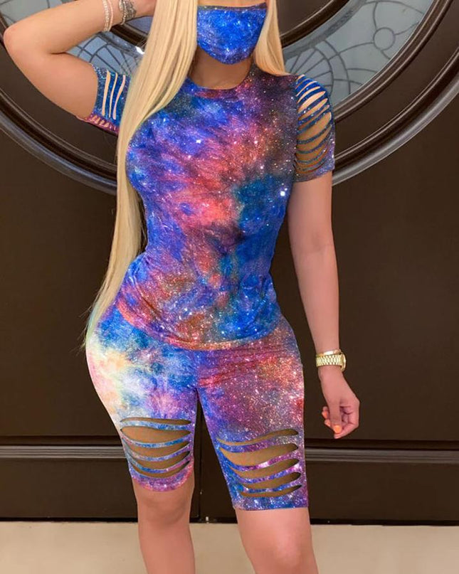 Purple & Blue Ripped Tie Dye Set