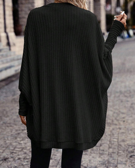 Women Solid Color Batwing Sleeve Open Front Casual Jacket