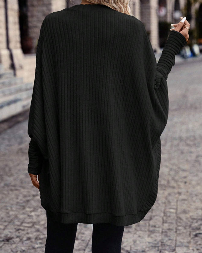 Women Solid Color Batwing Sleeve Open Front Casual Jacket
