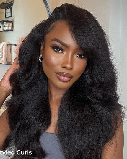 Invisible Hairline Drawstring Wig Kinky Straight Flip Over Wig For Beginner junoda