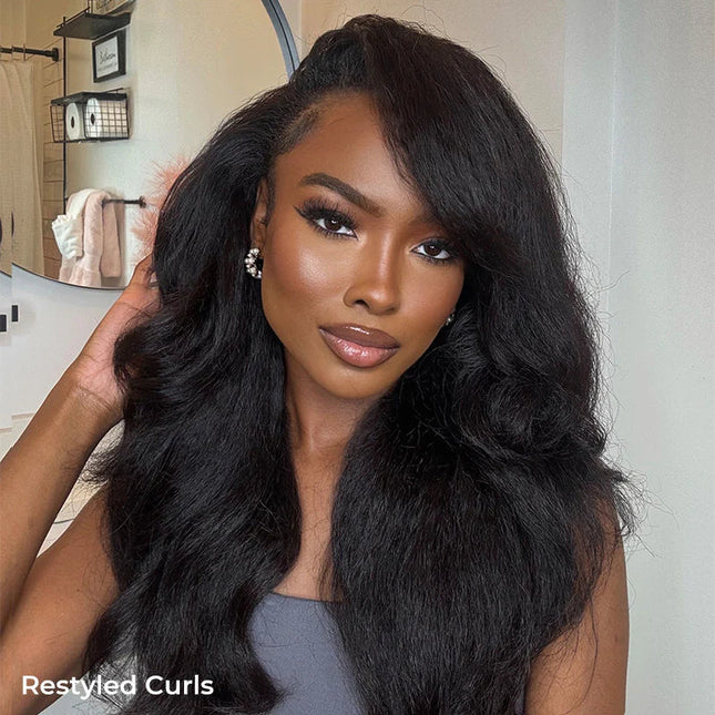 Invisible Hairline Drawstring Wig Kinky Straight Flip Over Wig For Beginner junoda