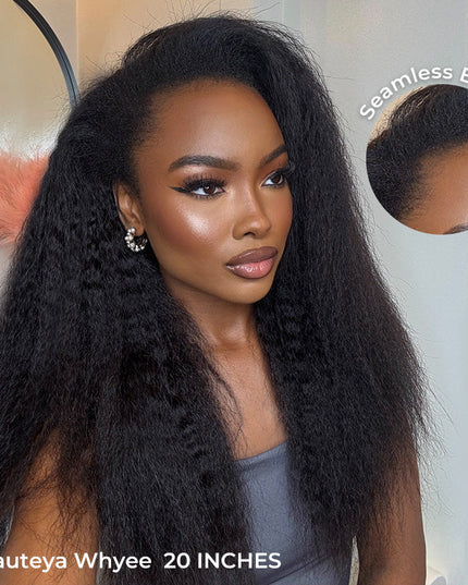 Invisible Hairline Drawstring Wig Kinky Straight Flip Over Wig For Beginner junoda
