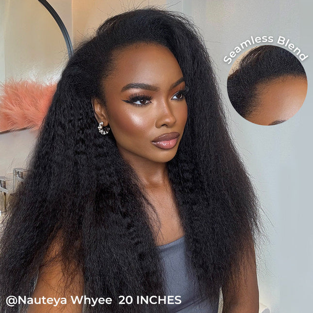 Invisible Hairline Drawstring Wig Kinky Straight Flip Over Wig For Beginner junoda