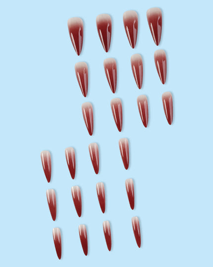Foreign Trade Hot Selling Wearable Nail Sticker Elegant White Drop Shape Wine Red Gradient Fake Nail Patch Nails