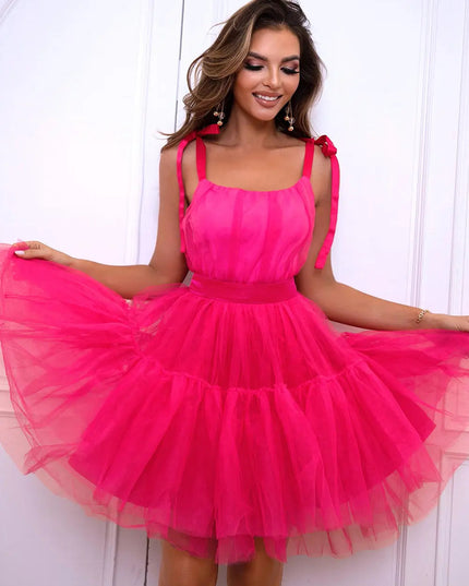 Tie-Shoulder Mesh Dress