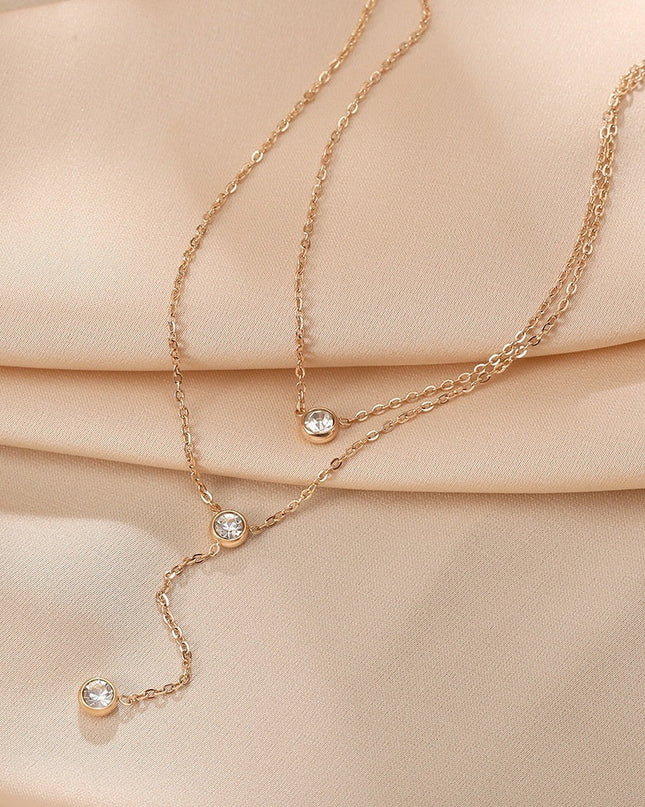 Single rhinestone Zircon Tassel Titanium Steel Necklace For Women