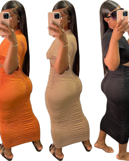 Ruched Short Sleeve Dress Set