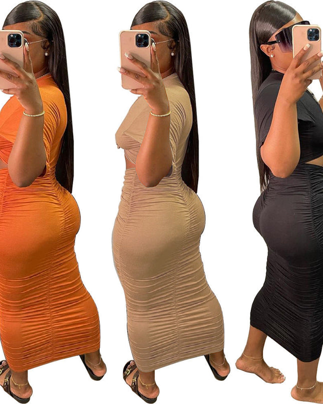 Ruched Short Sleeve Dress Set