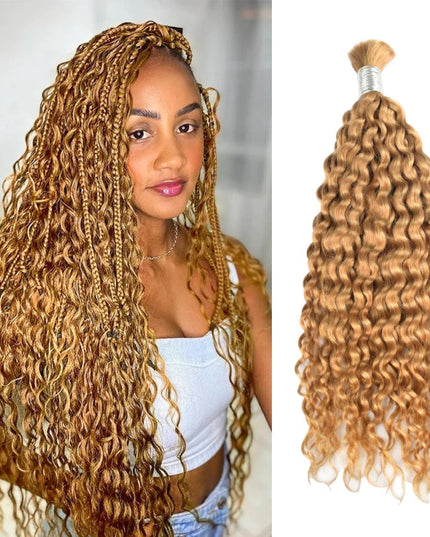 Junoda Hair #27 Honey Blonde Deep Wave Bulk Human Hair For Braiding junoda