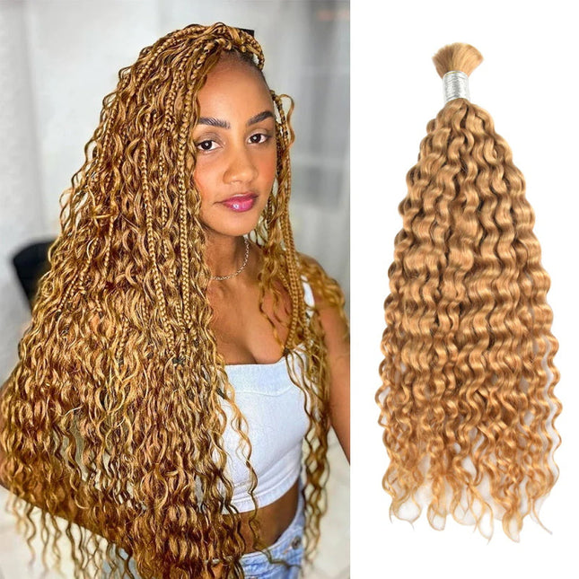 Junoda Hair #27 Honey Blonde Deep Wave Bulk Human Hair For Braiding junoda