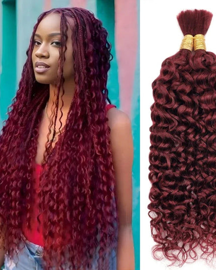 Junoda Hair #99j Burgundy Deep Wave Bulk Human Hair For Braiding No Weft Boho Braids Hair Extensions junoda