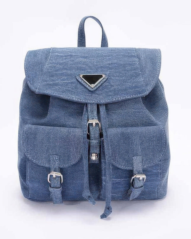 Denim Double Pocket Front Backpack Tigbul's Variety Fashion Shop