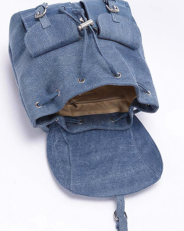 Denim Double Pocket Front Backpack Tigbul's Variety Fashion Shop