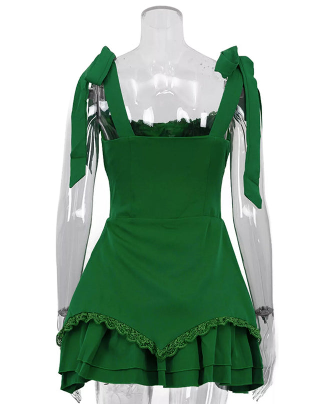 Tie-Shoulder Ruffled Mini Dress Shopimist