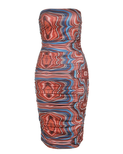 Women's Printed Wrap-chest One-shoulder Slim Temperament Dress