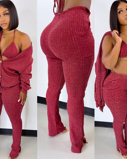 Sweater Coat Underwear Pocket 3-piece Set Suit