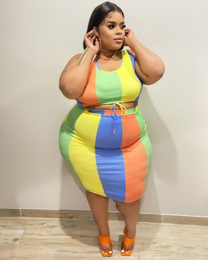 Sleeveless Color-Printed Pencil Skirt Trendy Elegant Plus-Size See size chart under “more details”