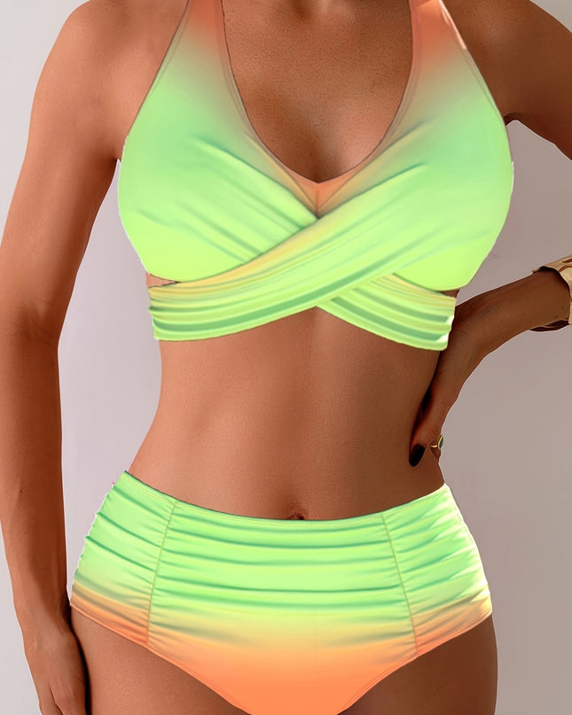 European American Gradient Cross Gather Bikini Set