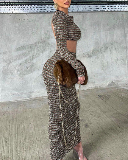 Women's Hip Wrap High Waist Dress Two-piece Suit