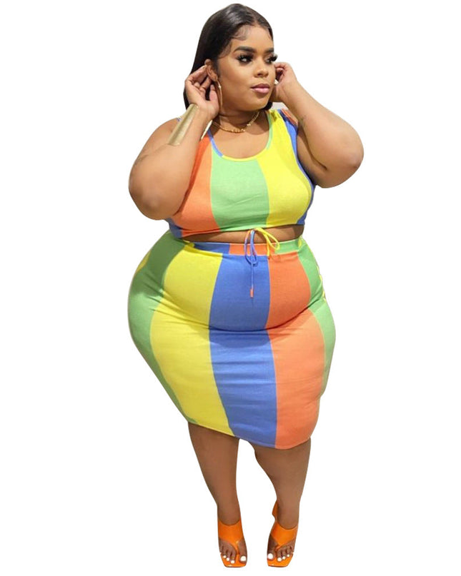 Sleeveless Color-Printed Pencil Skirt Trendy Elegant Plus-Size See size chart under “more details”